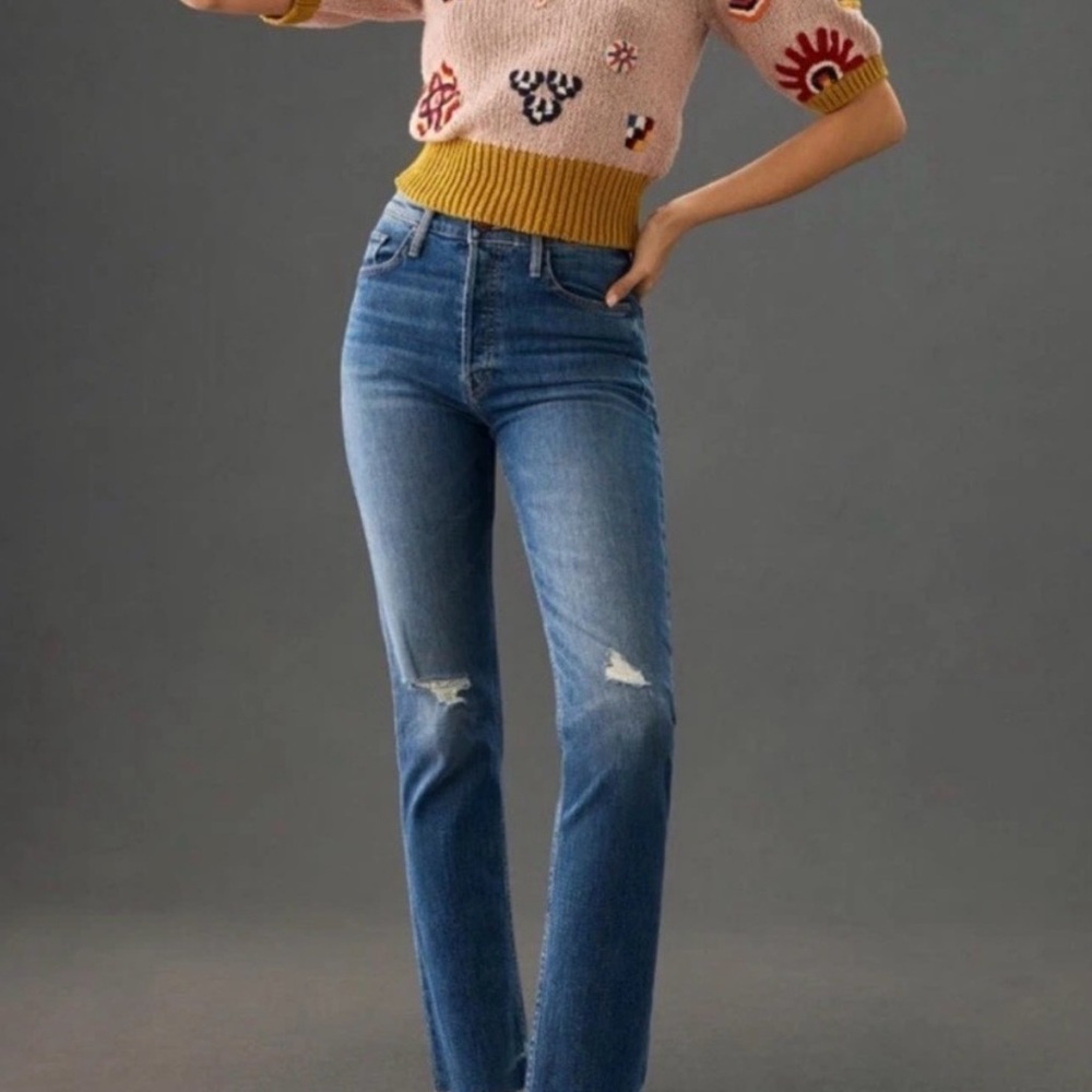 MOTHER Blue Straight Leg Jeans